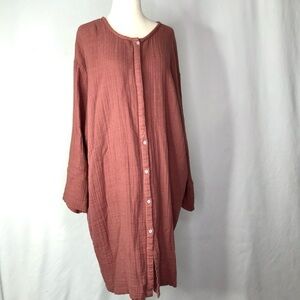 Voloshin dress 100% cotton double gauze button down dusty mauve L